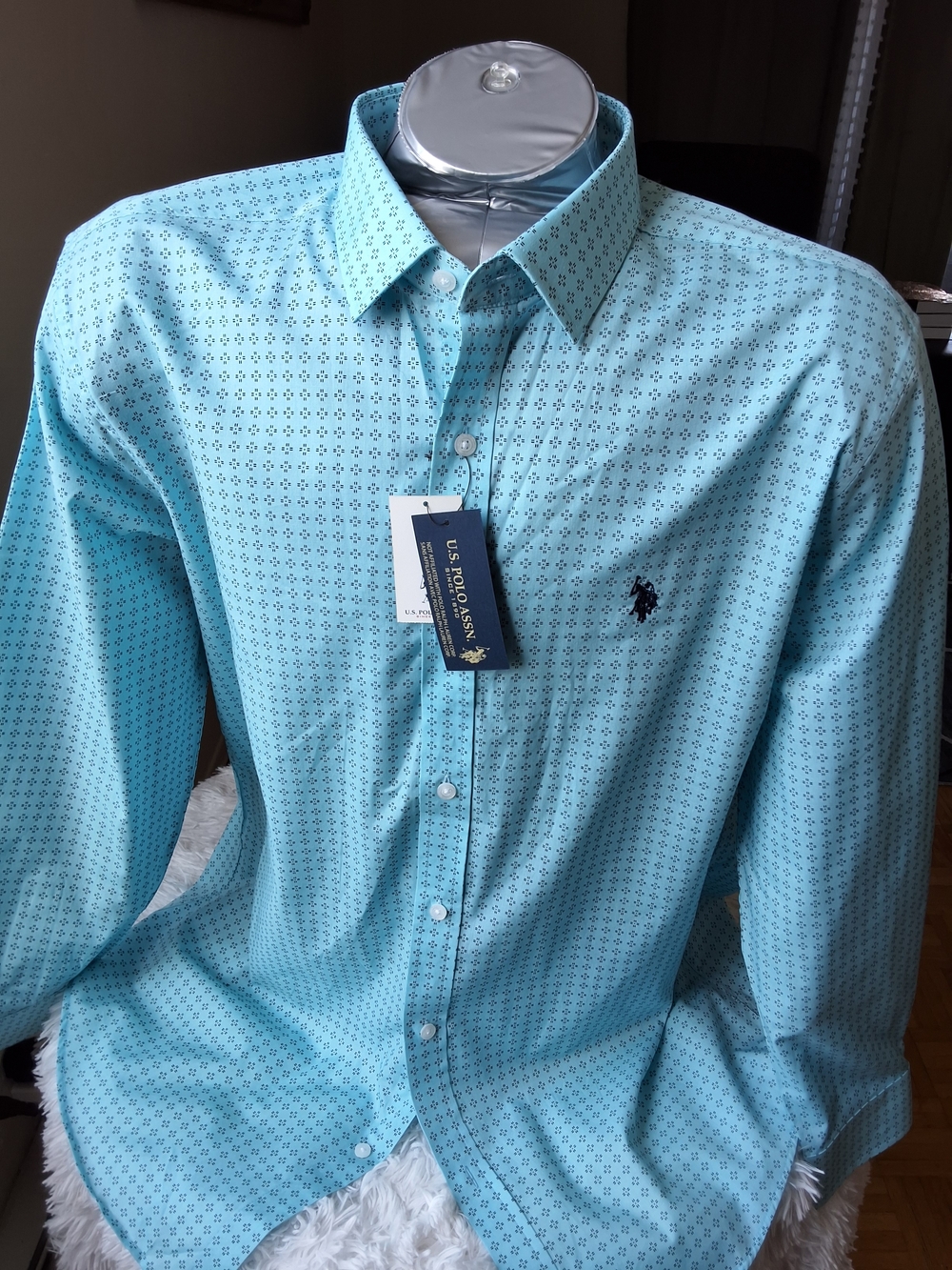 U.S. Polo Assn Men’s Button-Up Shirt | Light Blue Pattern | New With Tags | XL